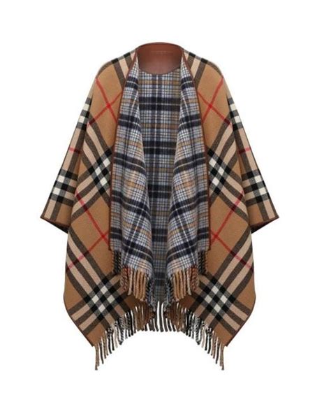 Reversible Check Wool Cape in Candle 